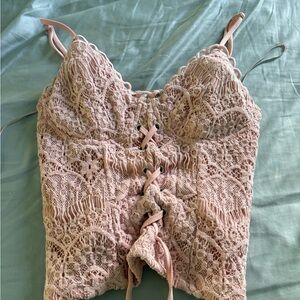 WHIT Pink Lace Trim Top